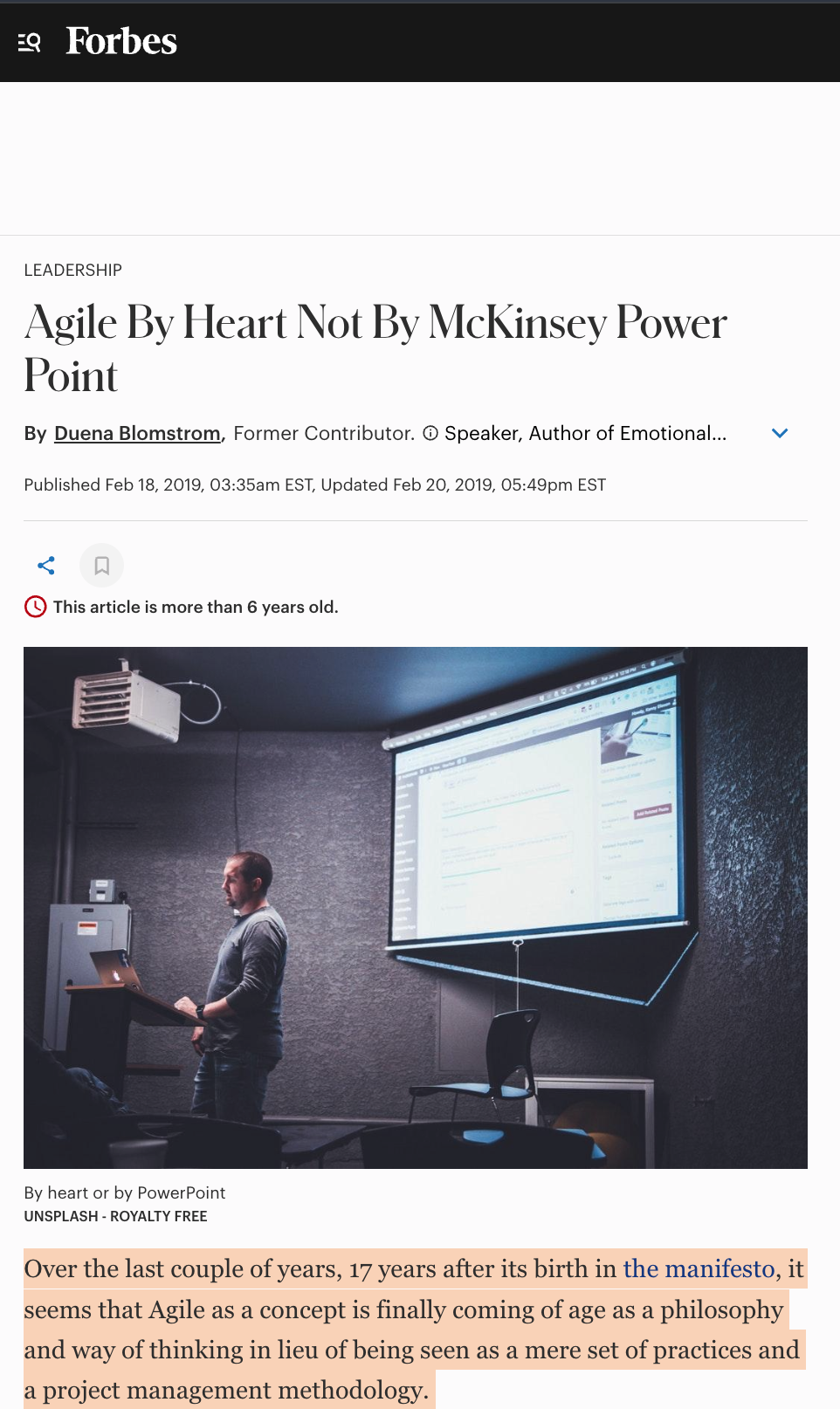 Agile by Heart not McKinsey PowerPoint