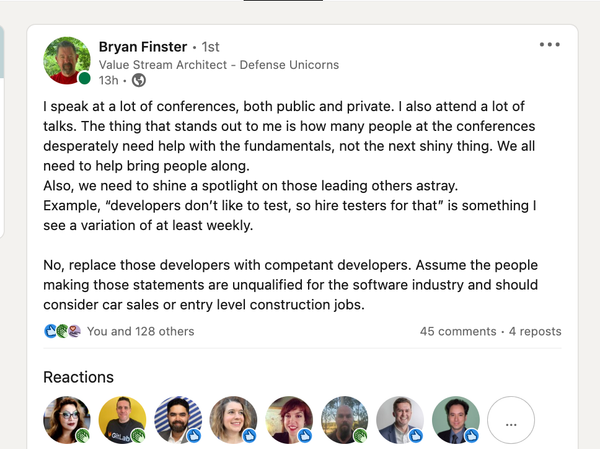 Why (I Think) Developers Won't Test