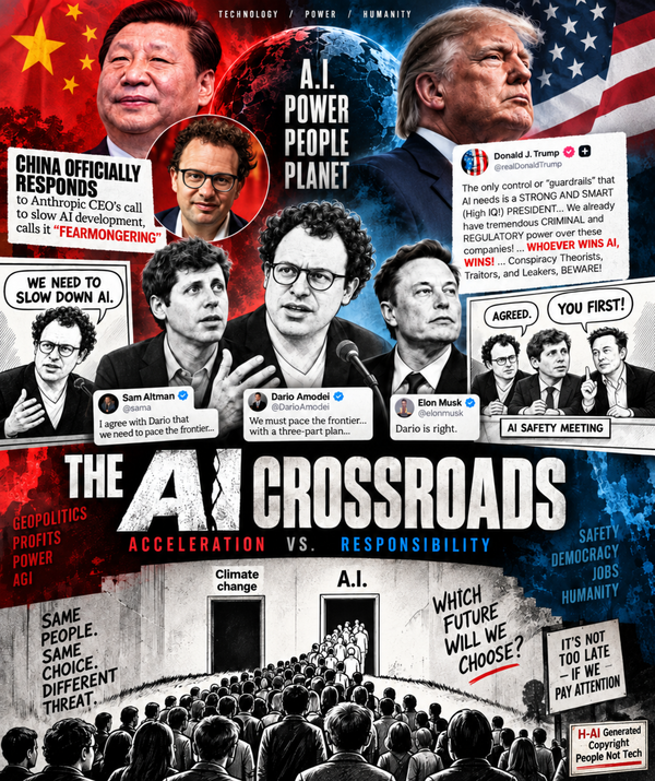 Editorial collage about AI, power, people and the planet, supplied by Duena Blomstrom.